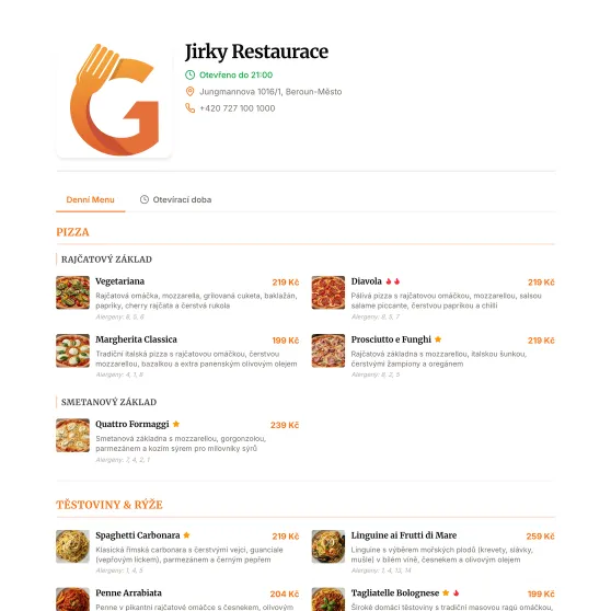 Ukázka veřejného menu